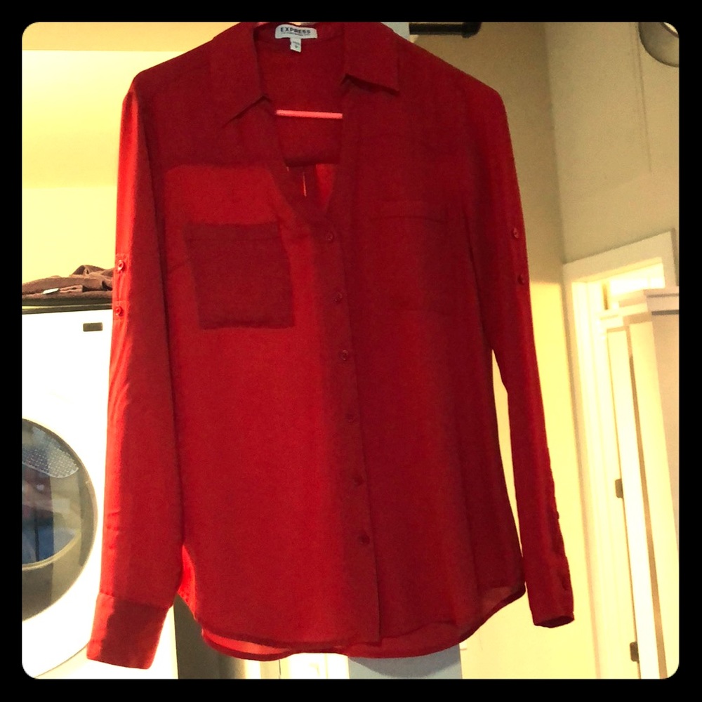 Long-sleeved, red dress/work shirt